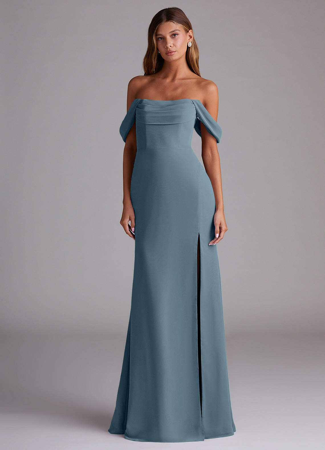 Saige A-Line Off-the-Shoulder Chiffon Bridesmaid Dress in Twilight