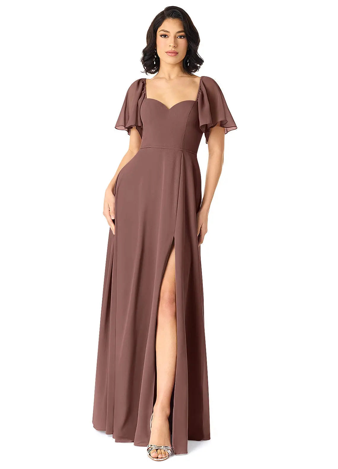 Chloe A-Line Sweetheart Chiffon Bridesmaid Dress in Espresso