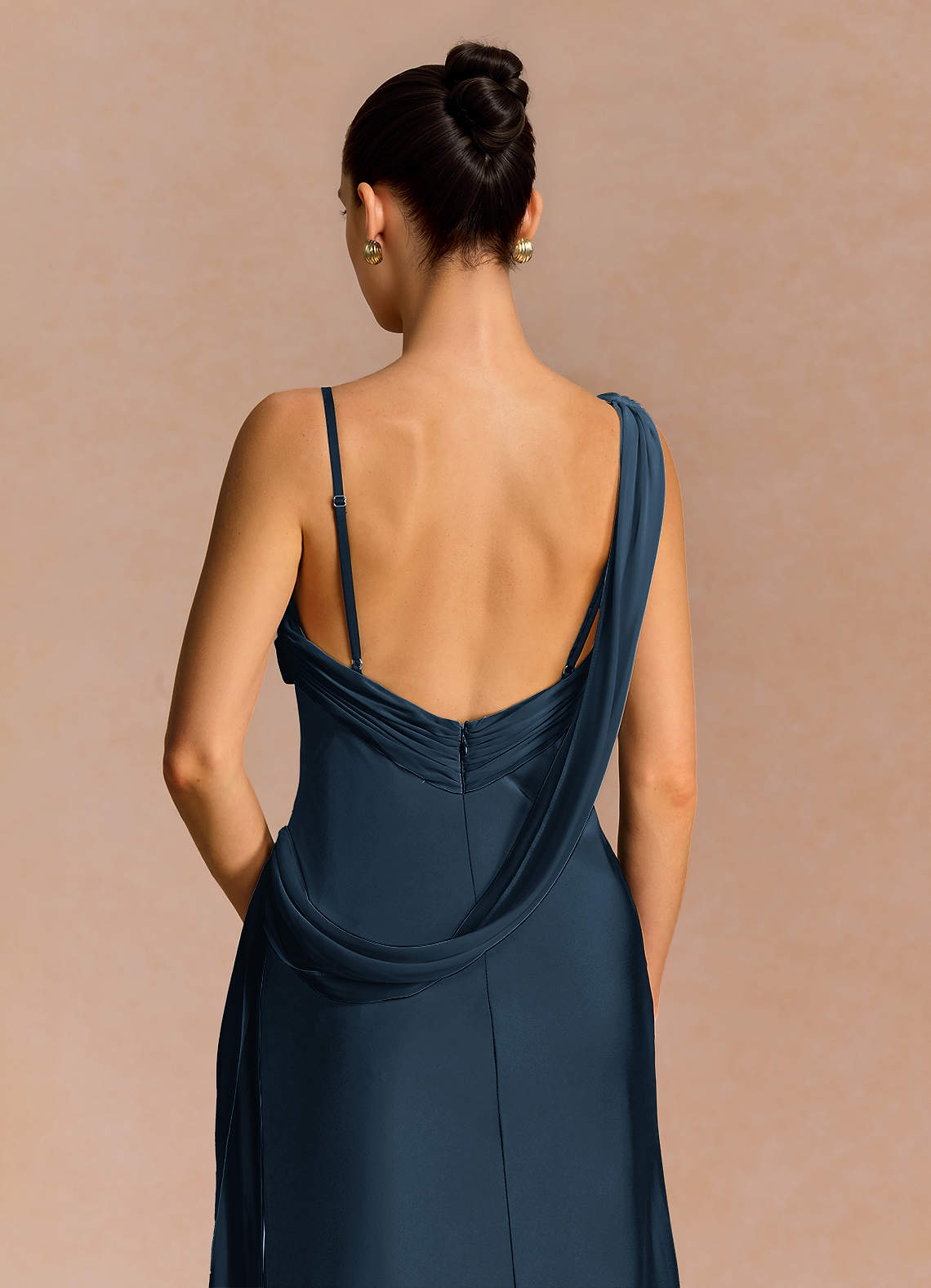 Ixchel A-Line Corset Crepe Chiffon Evening Dress in Navy