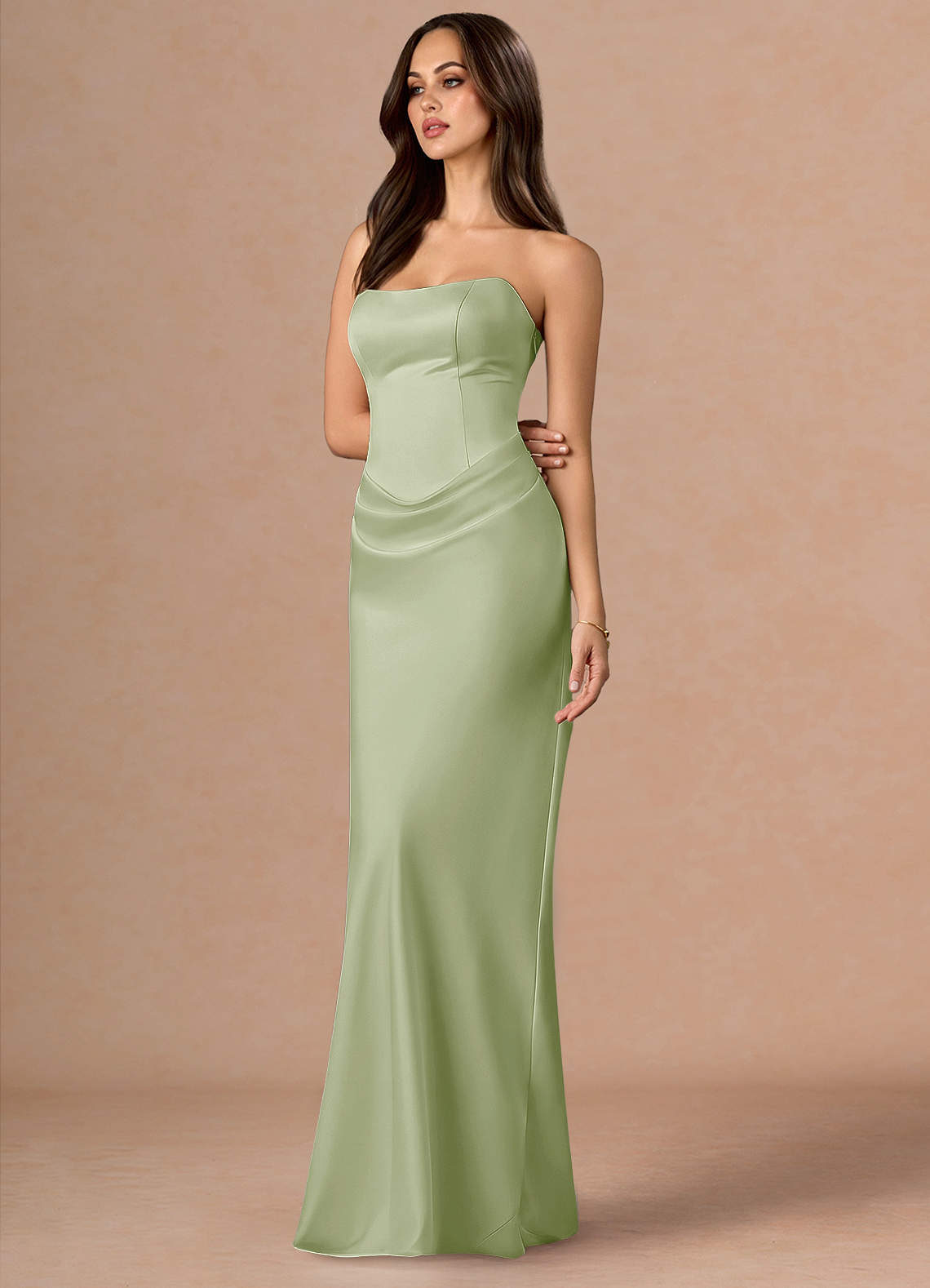 Valencia Scarf Lace-Up Stretch Satin Evening Dress in Dusty Blue