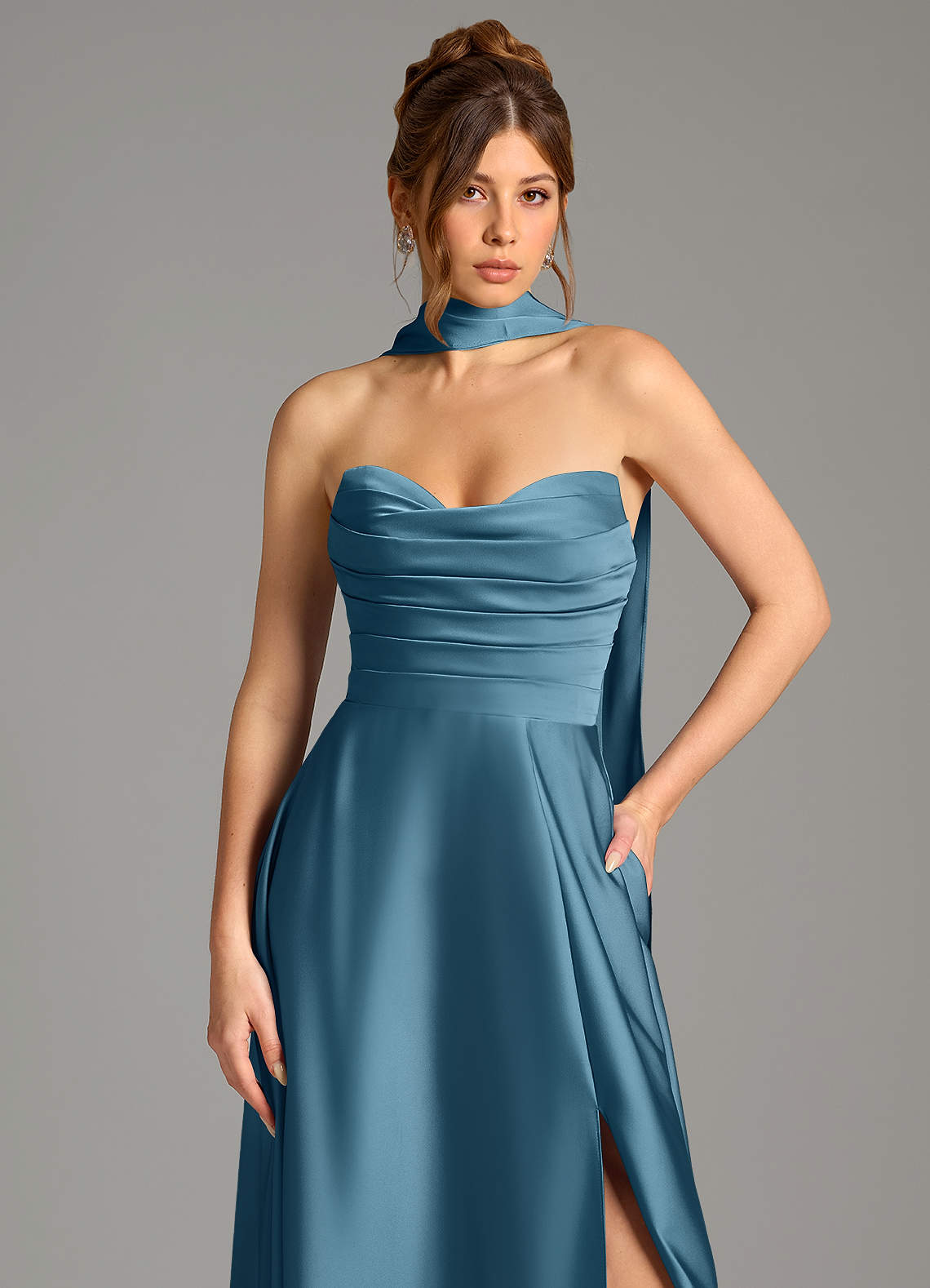 Ayla A-Line Sweetheart Stretch Satin Bridesmaid Dress in Bermuda