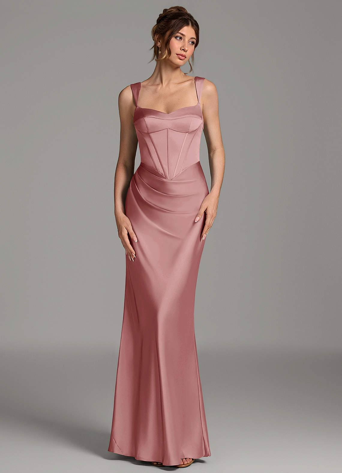 Mela Sheath Sweetheart Stretch Satin Bridesmaid Dress in dusty rose