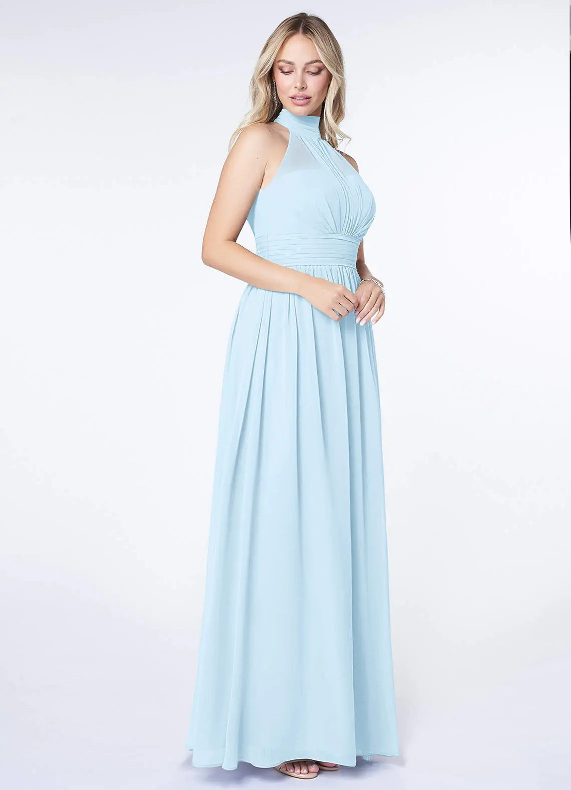 Iman A-Line Halter Chiffon Bridesmaid Dress in Sky Blue