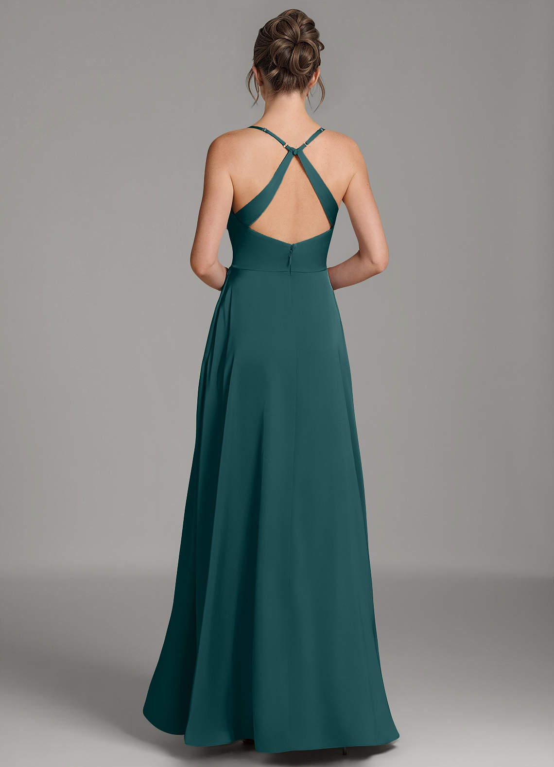 Frankie A-Line Scoop-Neck Stretch Satin Bridesmaid Dress in Pine