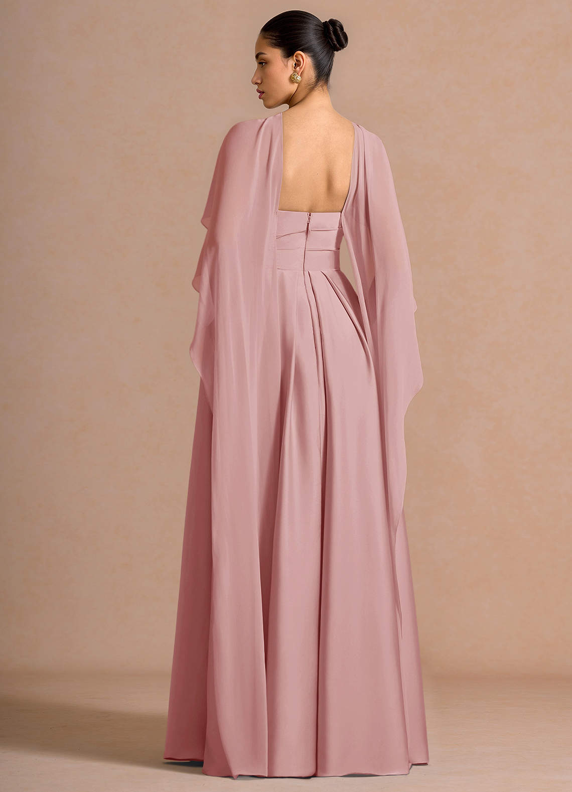 Nancy A-Line V-Neck Stretch Satin and Chiffon Evening Dress in Light Pink