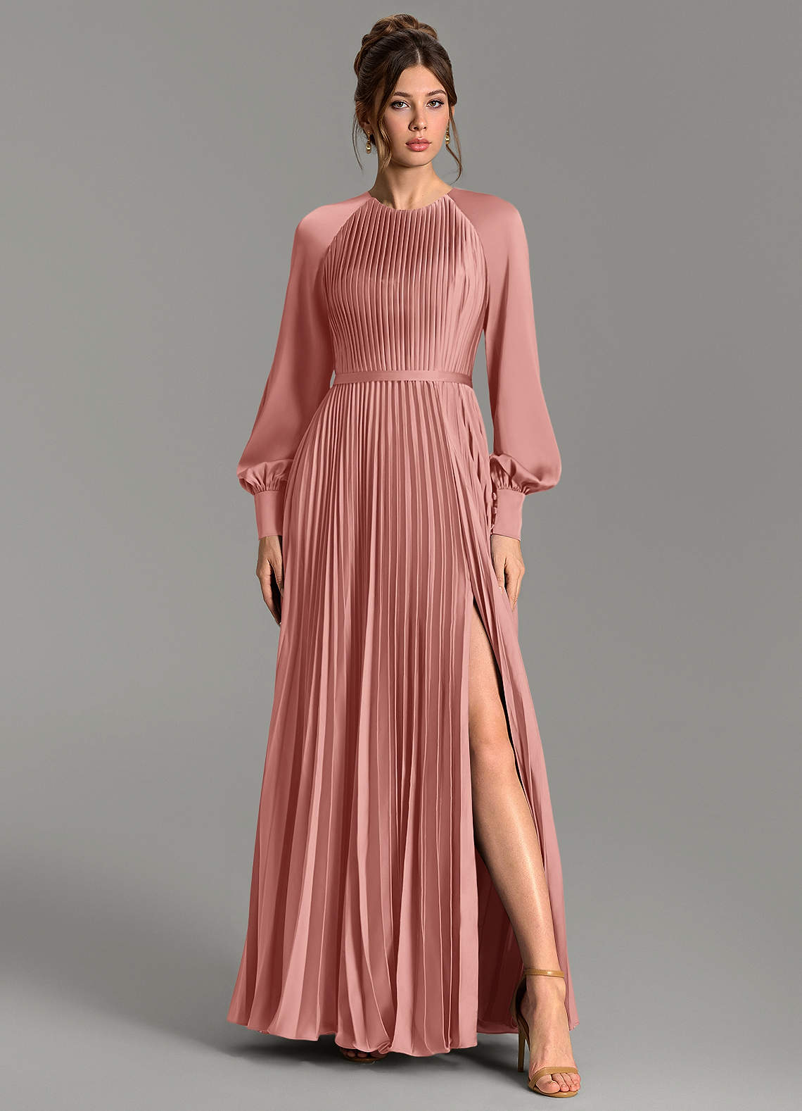 Grayson A-Line Scoop-Neck Stretch Satin Bridesmaid Dress in Rosette