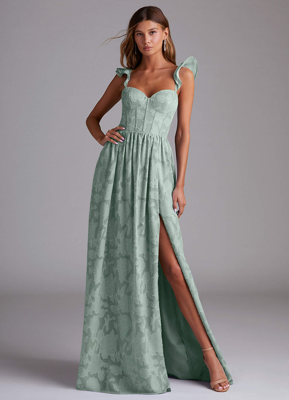 Denisse A-Line Sweetheart Floral Burnout Bridesmaid Dress in Agave