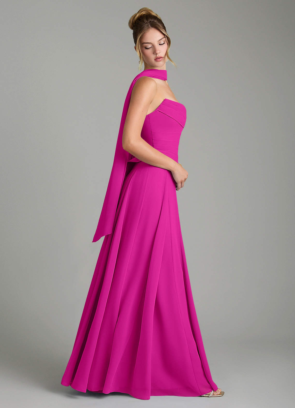 Gabriela A-Line Cowl-Neck Chiffon Bridesmaid Dress in Fuchsia