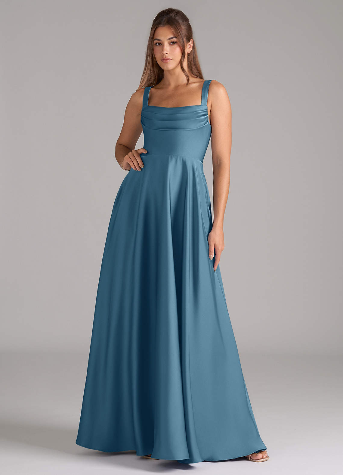 Shaude A-Line Square-Neck Stretch Satin Bridesmaid Dress in Bermuda