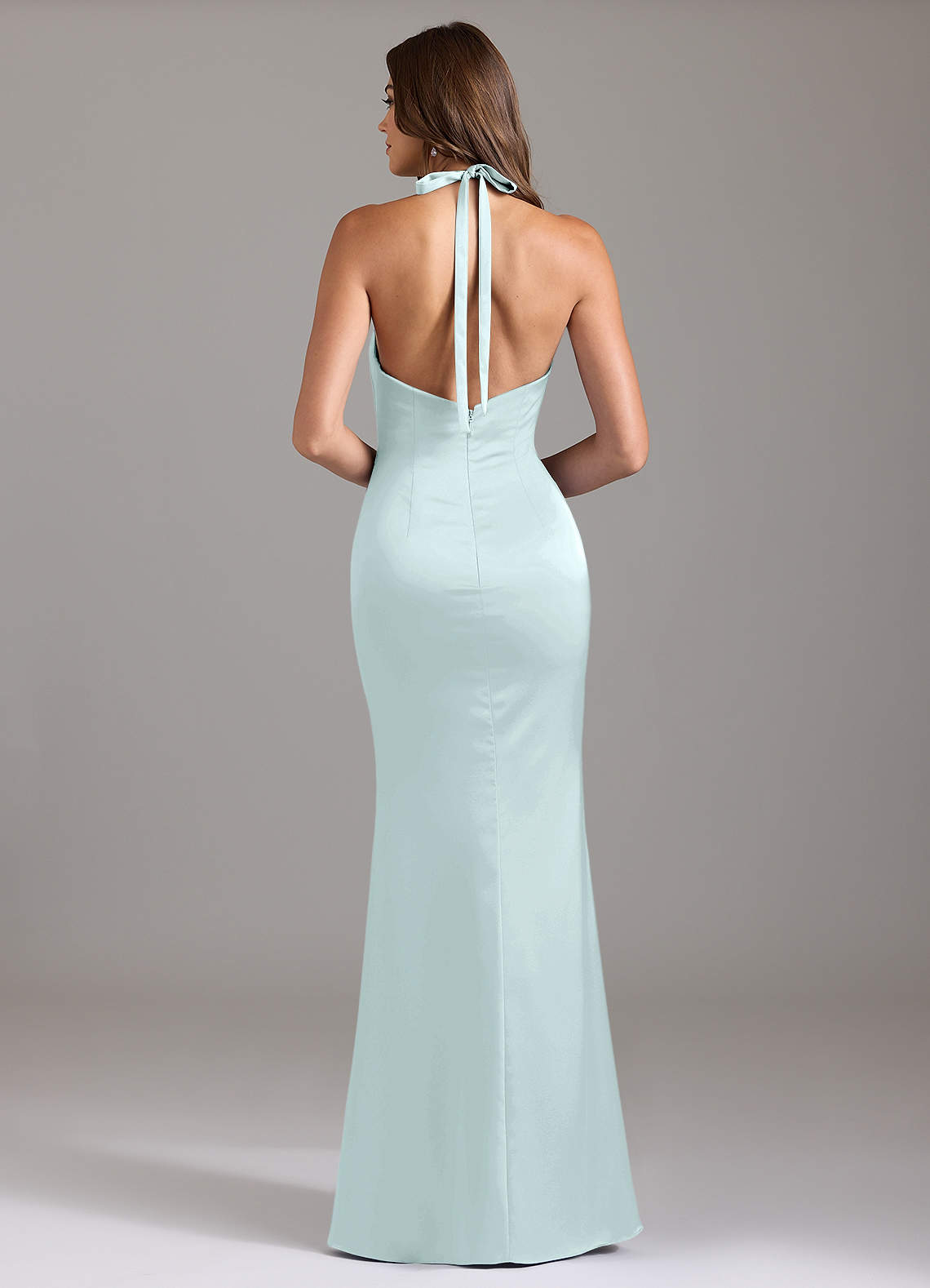 Valerie Mermaid V-Neck Stretch Satin Bridesmaid Dress in Sea Glass