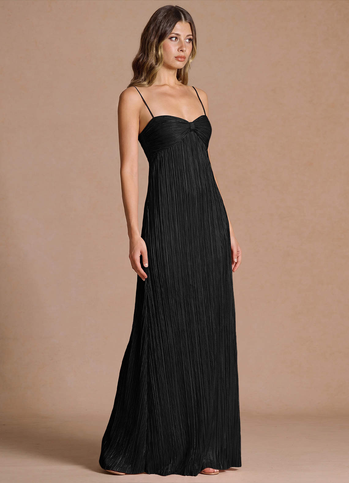 Emmeline A-Line V-Neck Floral Burnout Evening Dress in Black