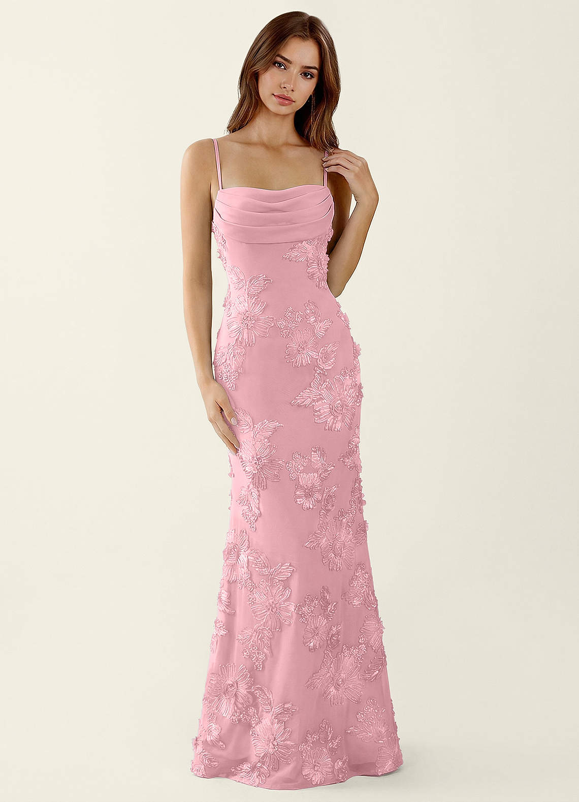 Bellatrix Mermaid Spaghetti-Strap Stretch Lace Evening Dress in English Rose