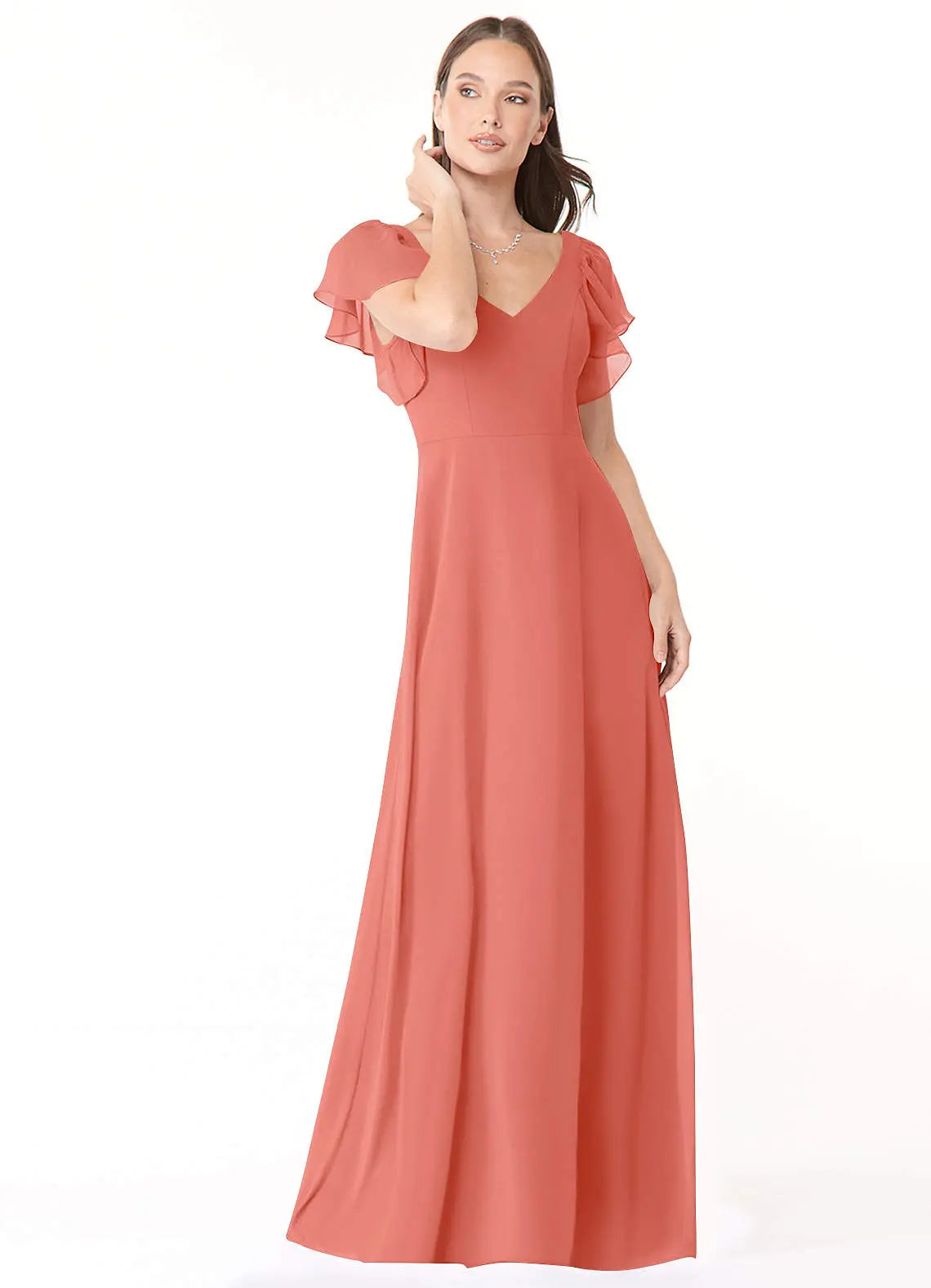 Syenna A-Line V-Neck Chiffon Bridesmaid Dress in Salmon Pink