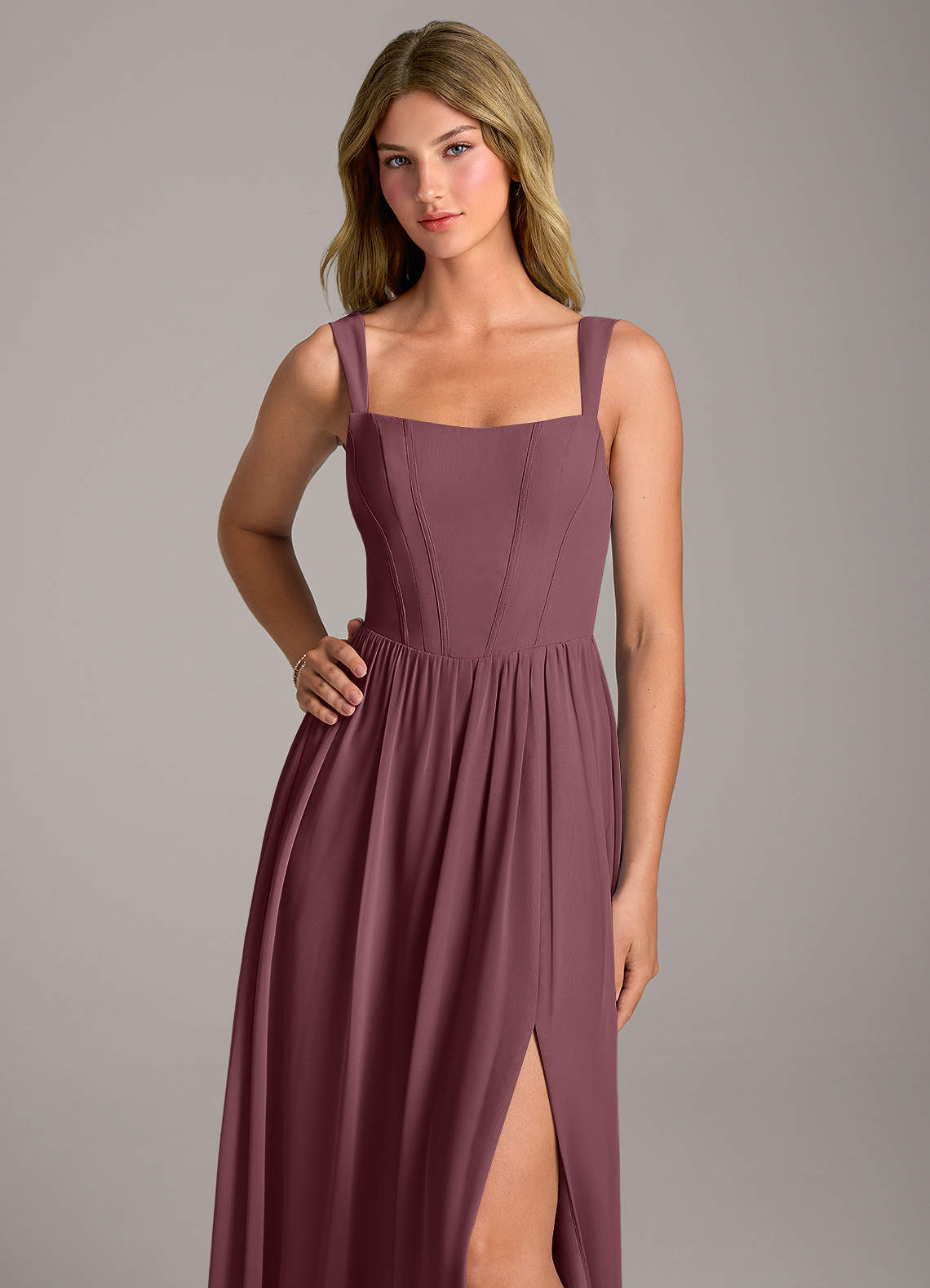 Rosaline A-Line Square-Neck Chiffon Bridesmaid Dress in Sangria