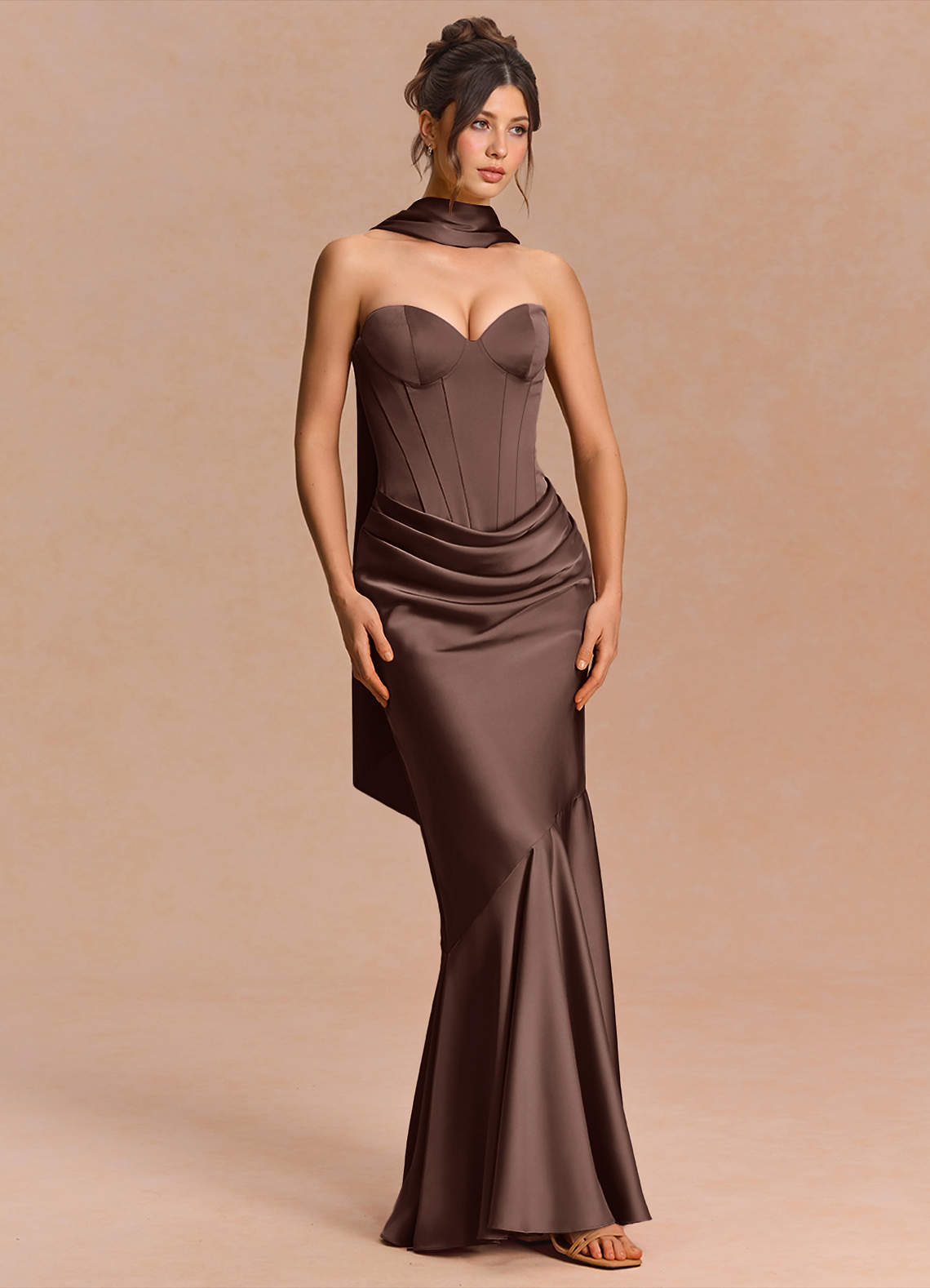 Euphemia Mermaid Strapless Stretch Satin Evening Dress in Haze blue