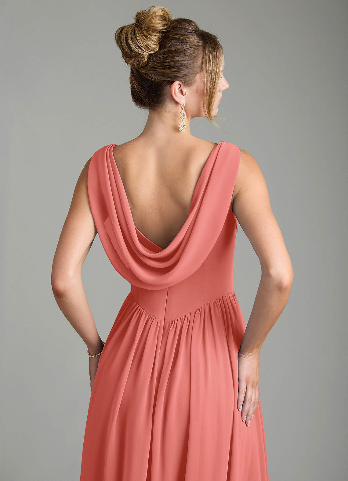 Novi A-Line Square-Neck Chiffon Bridesmaid Dress in Salmon Pink