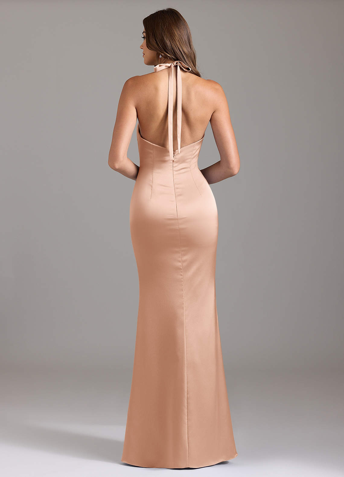 Valerie Mermaid V-Neck Stretch Satin Bridesmaid Dress in rose gold