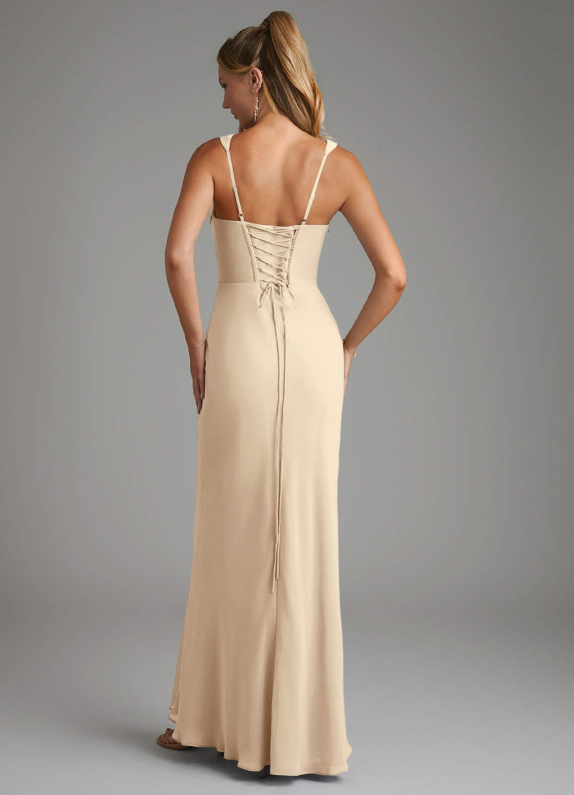 Asa Sheath Square-Neck Chiffon Bridesmaid Dress in Champagne