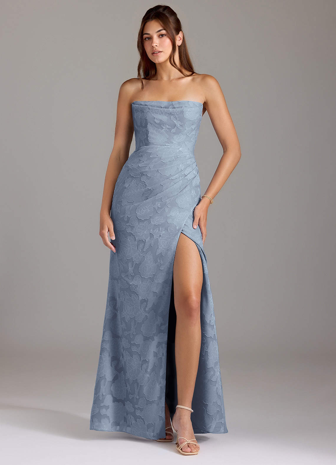 Leonis Sheath Strapless Floral Burnout Bridesmaid Dress in dusty blue