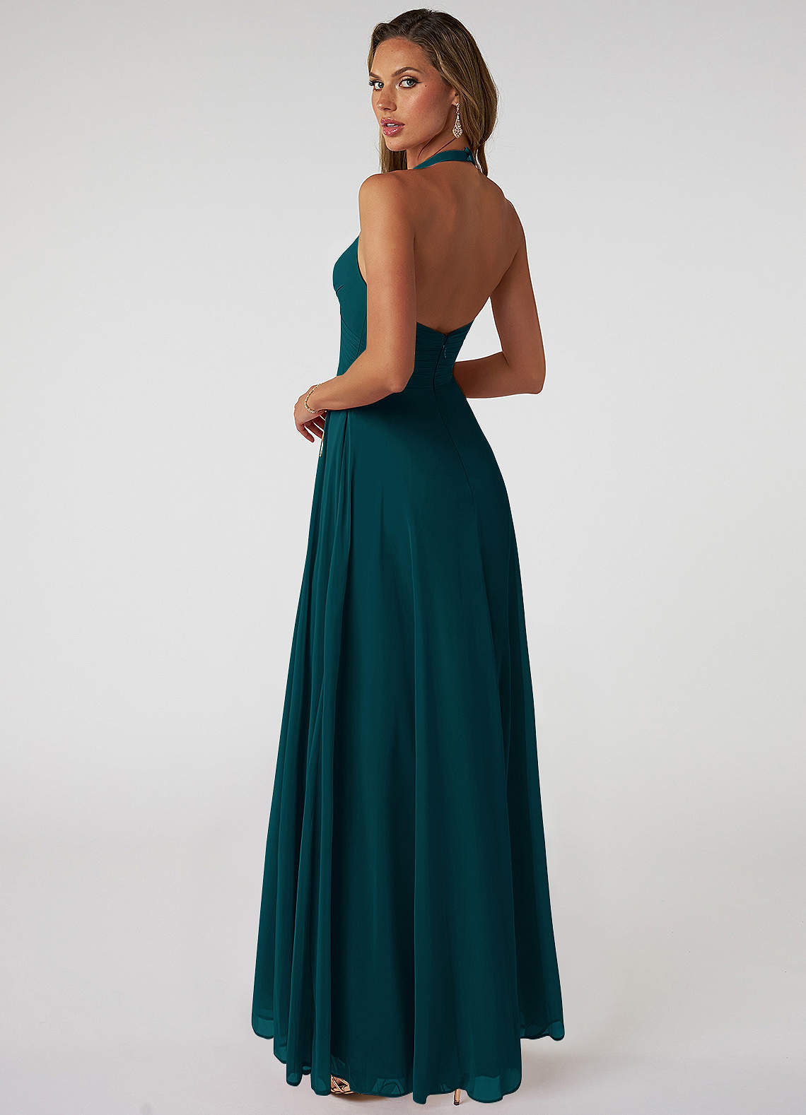 Tessie A-Line V-Neck Chiffon Bridesmaid Dress in Pine