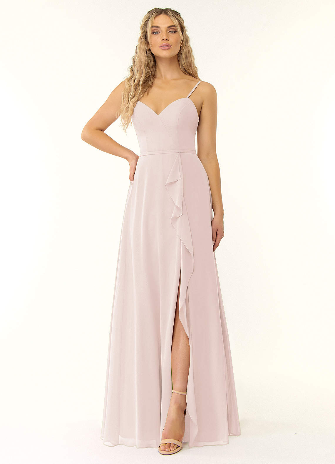 Naeem A-Line V-Neck Chiffon Bridesmaid Dress in Rose Petal
