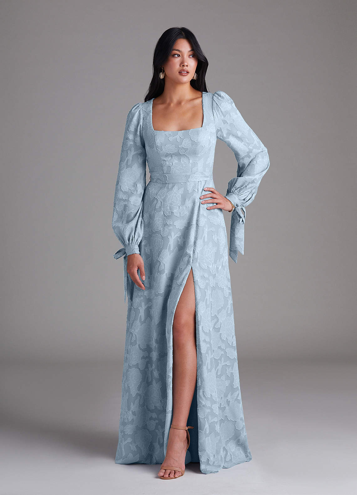 Leonia A-Line Square-Neck Stretch Satin Bridesmaid Dress in Sky Blue