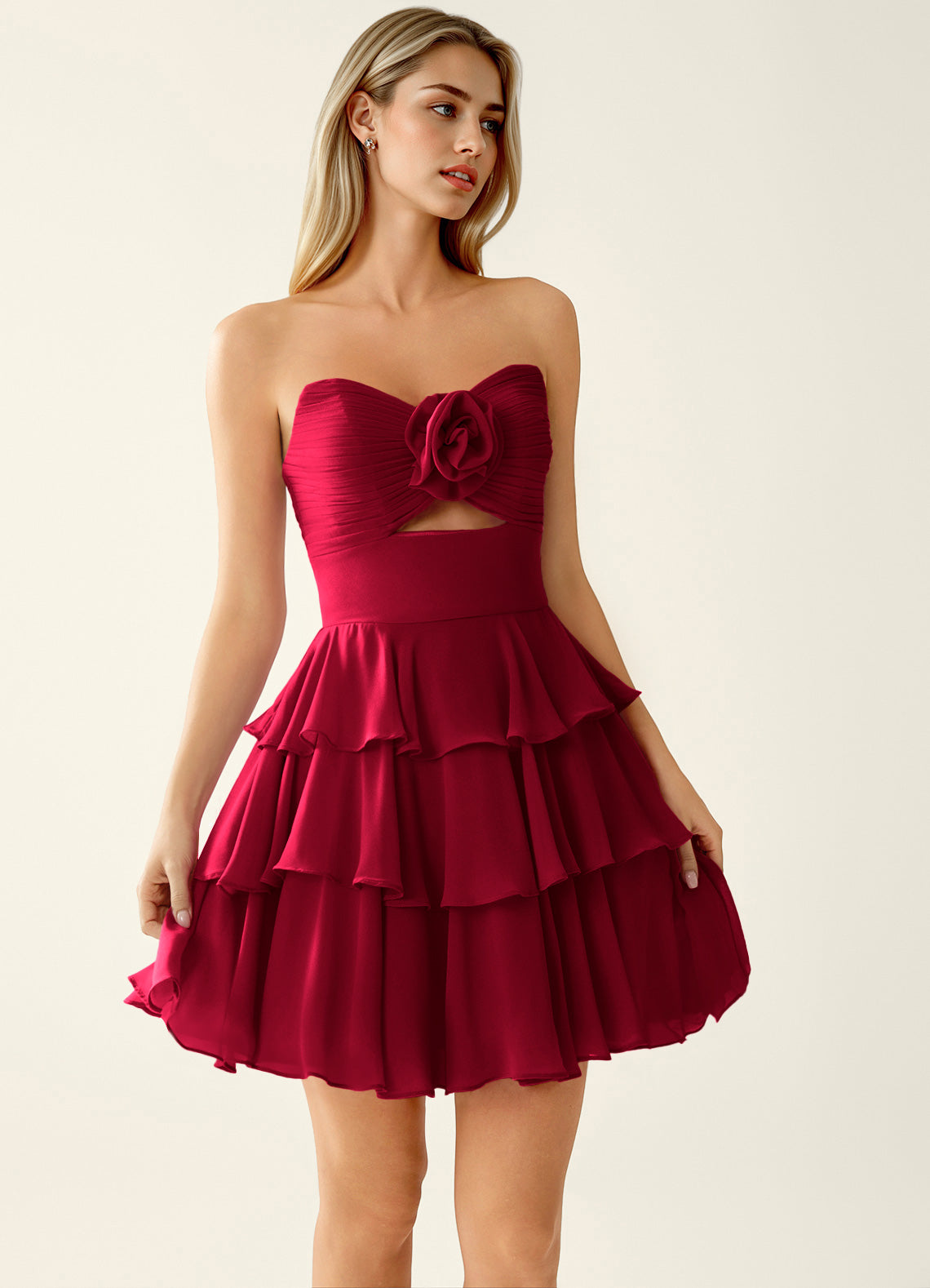 Orosecy A-Line Mini Strapless Chiffon Prom Dress in Merlot - photo 4