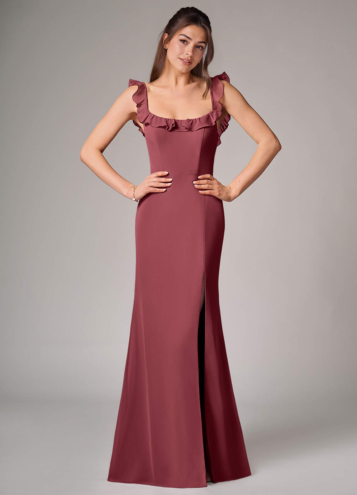 Callie Mermaid Scoop-Neck Chiffon Bridesmaid Dress in Merlot