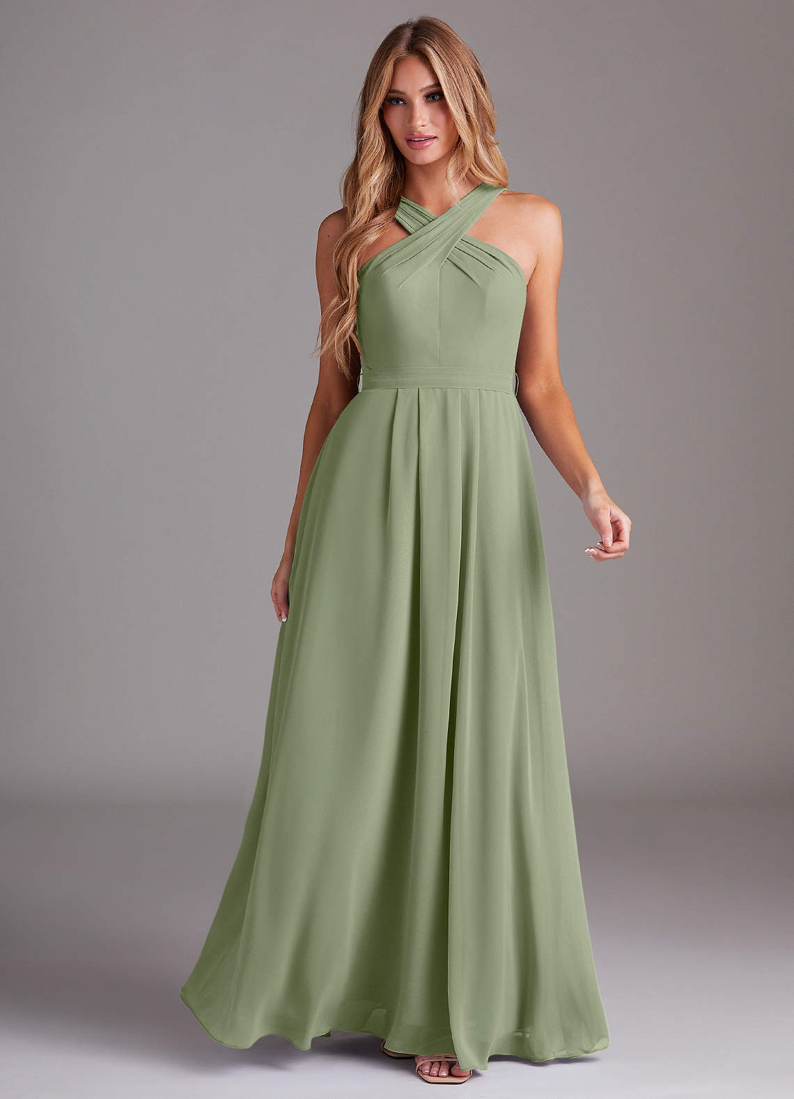 Dixie A-Line Halter Chiffon Bridesmaid Dress in Pistachio
