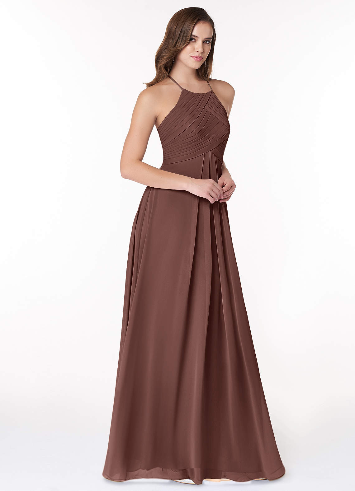 Ginger A-Line Halter Chiffon Bridesmaid Dress in Espresso