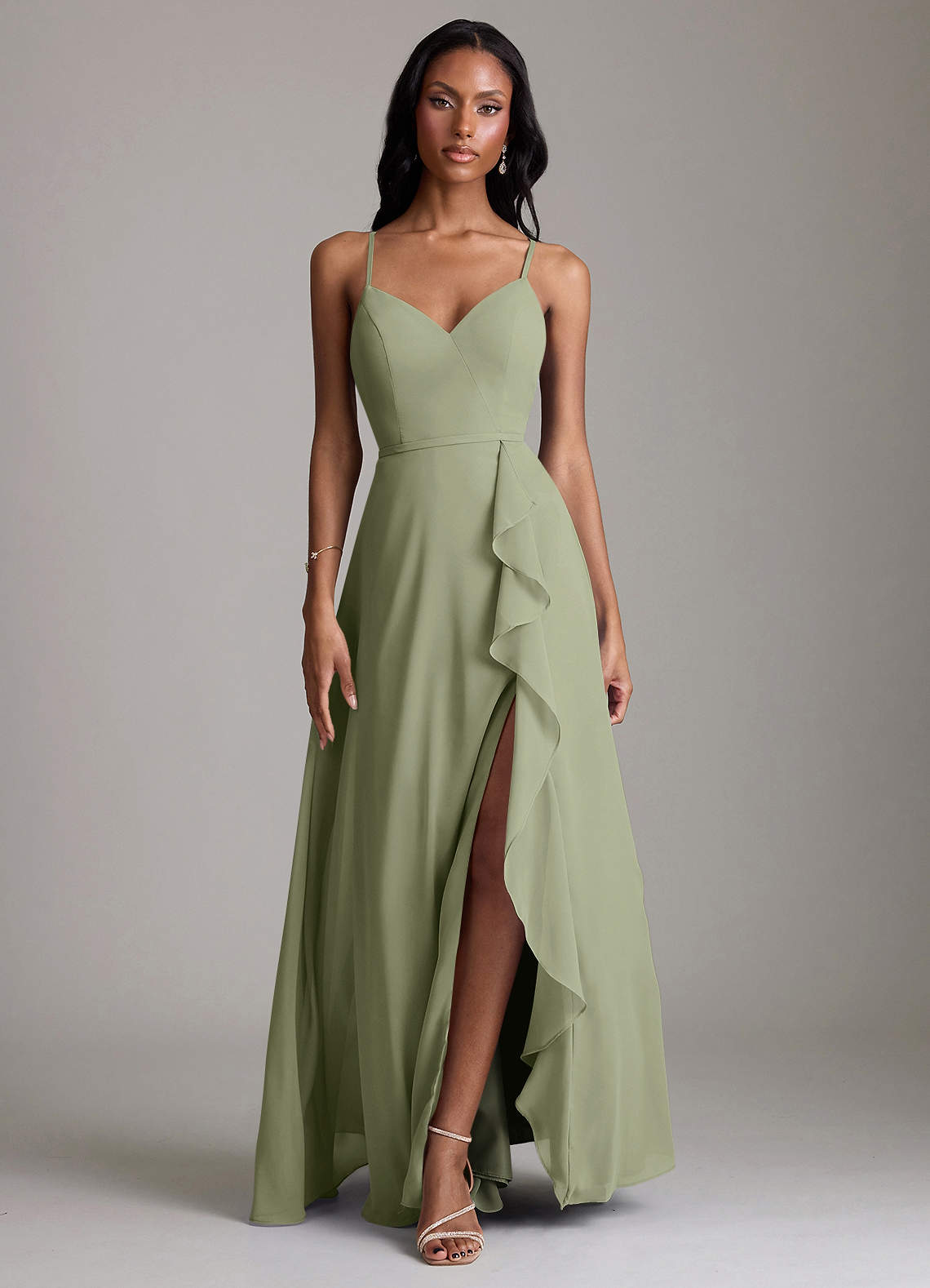 Naeem A-Line V-Neck Chiffon Bridesmaid Dress in Pistachio