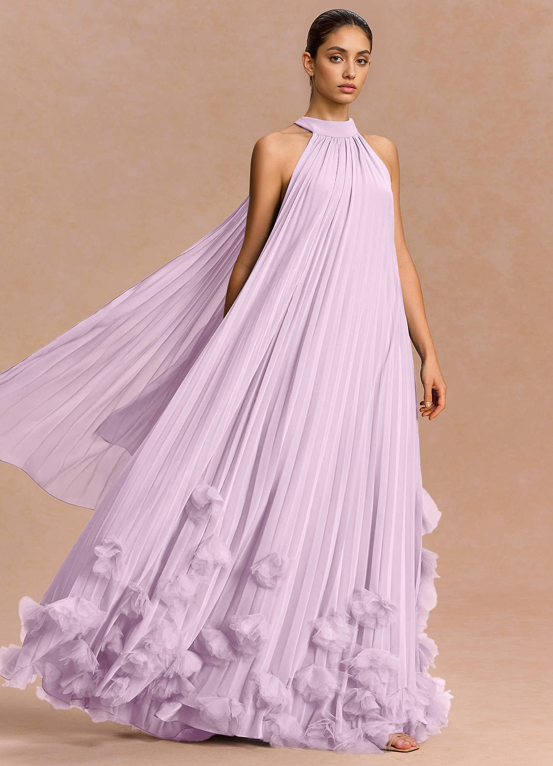 Lucette A-Line Halter Chiffon Evening Dress in Frosted Lilac