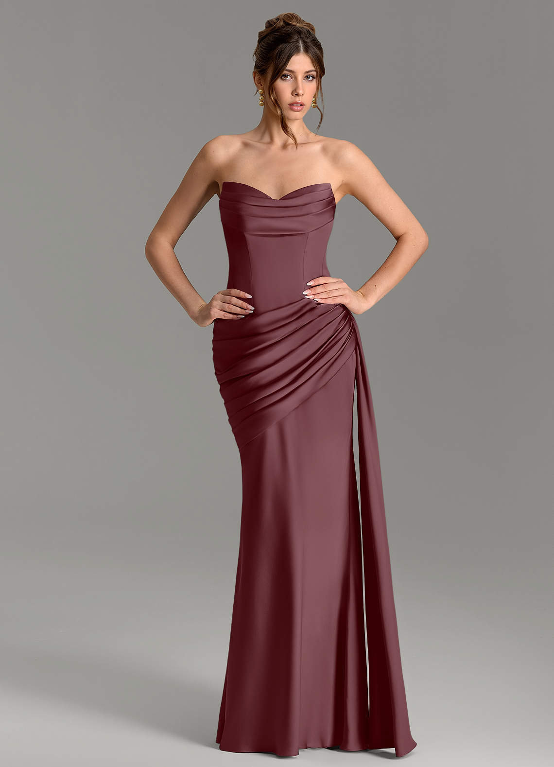 Zorah Mermaid Sweetheart Stretch Satin Bridesmaid Dress in Sangria