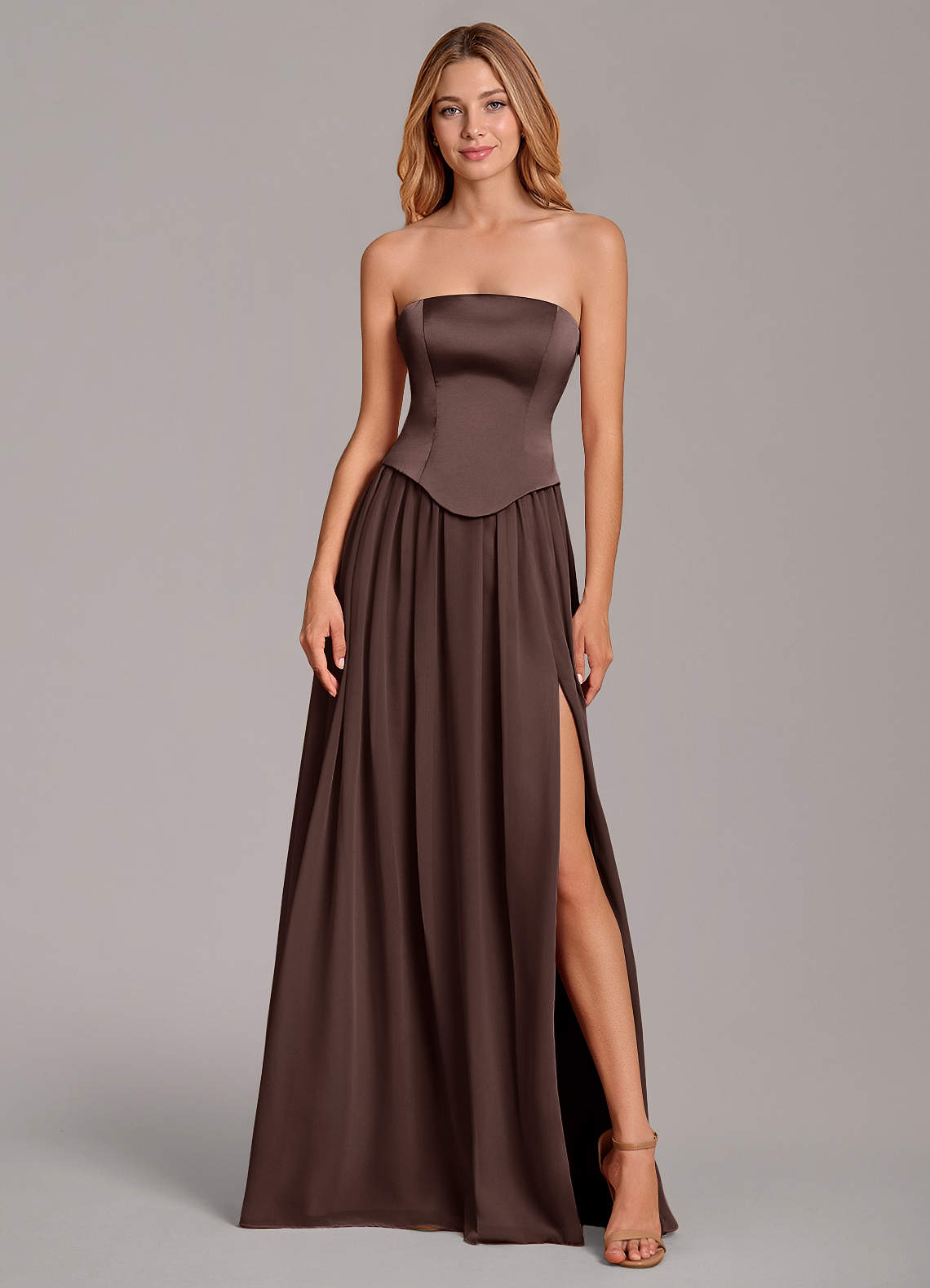 Cadence A-Line Strapless Chiffon and Stretch Satin Bridesmaid Dress