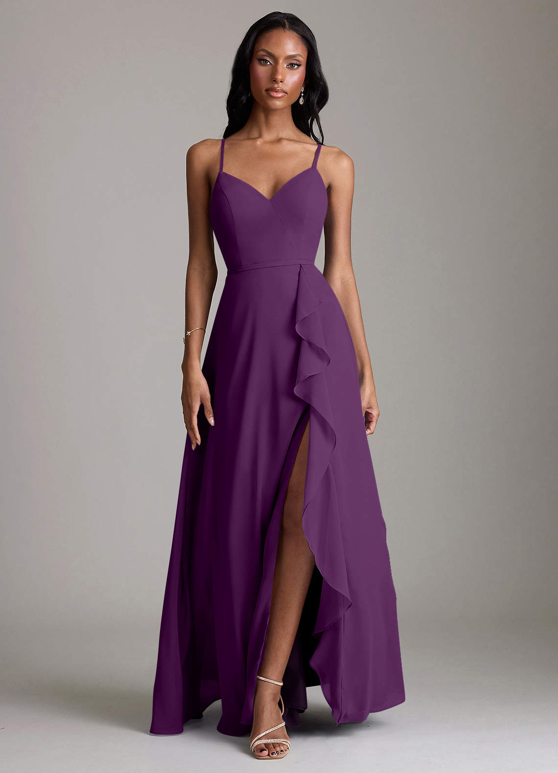 Naeem A-Line V-Neck Chiffon Bridesmaid Dress in Grape