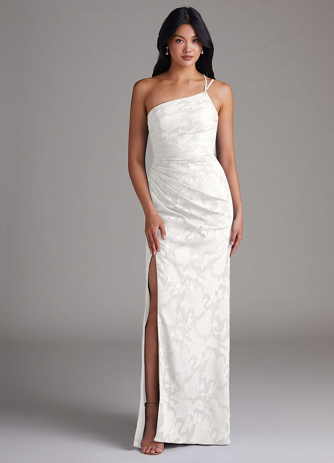 Eren Sheath One-Shoulder Floral Burnout Bridesmaid Dress in white