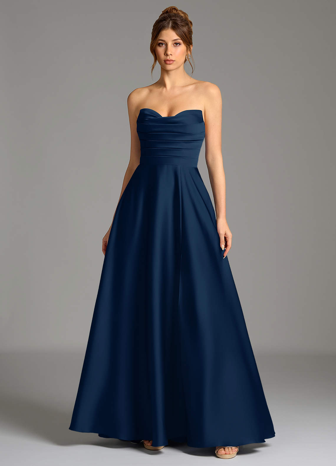 Ayla A-Line Sweetheart Stretch Satin Bridesmaid Dress in Dark Navy