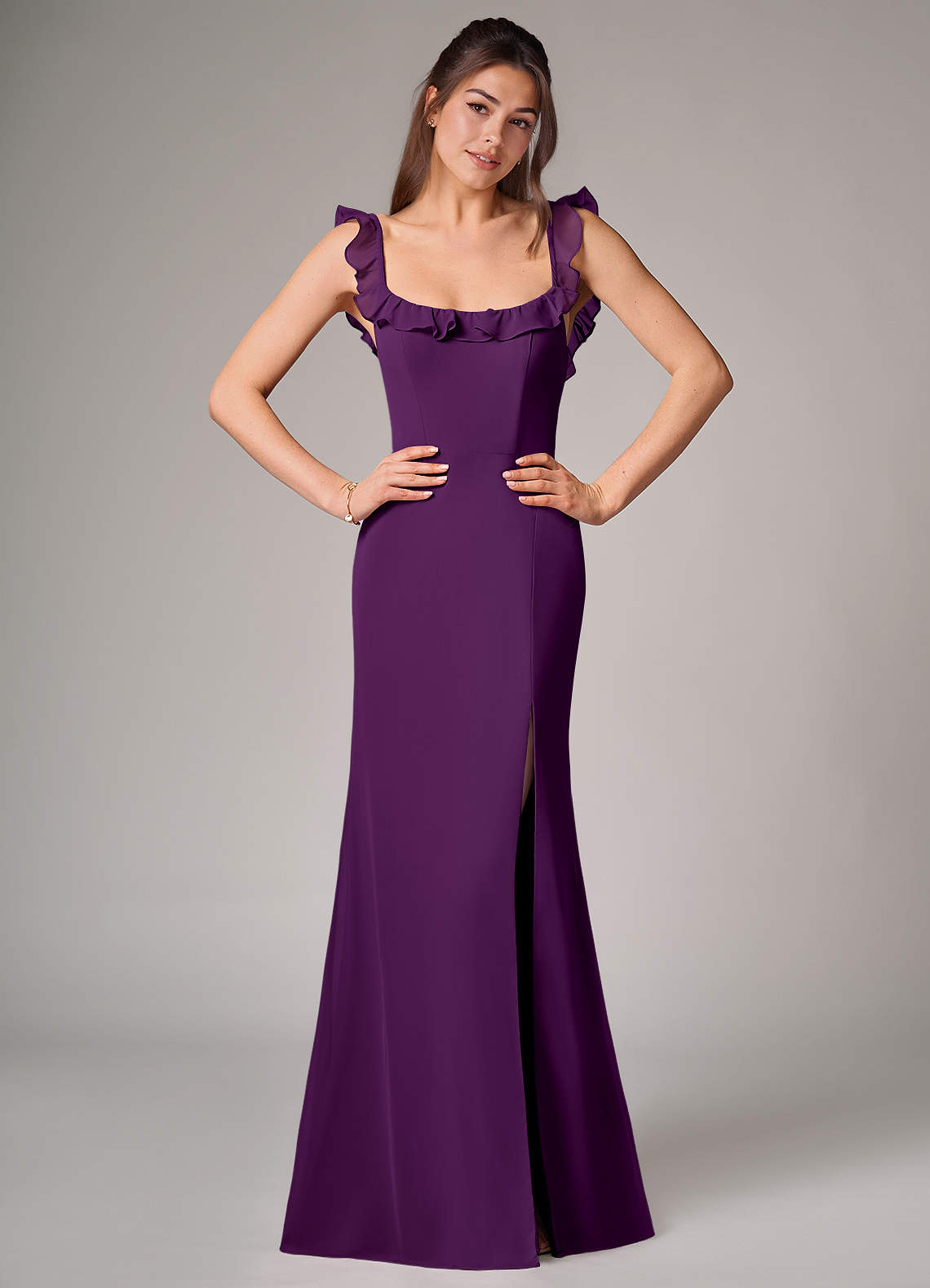 Callie Mermaid Scoop-Neck Chiffon Bridesmaid Dress in Grape