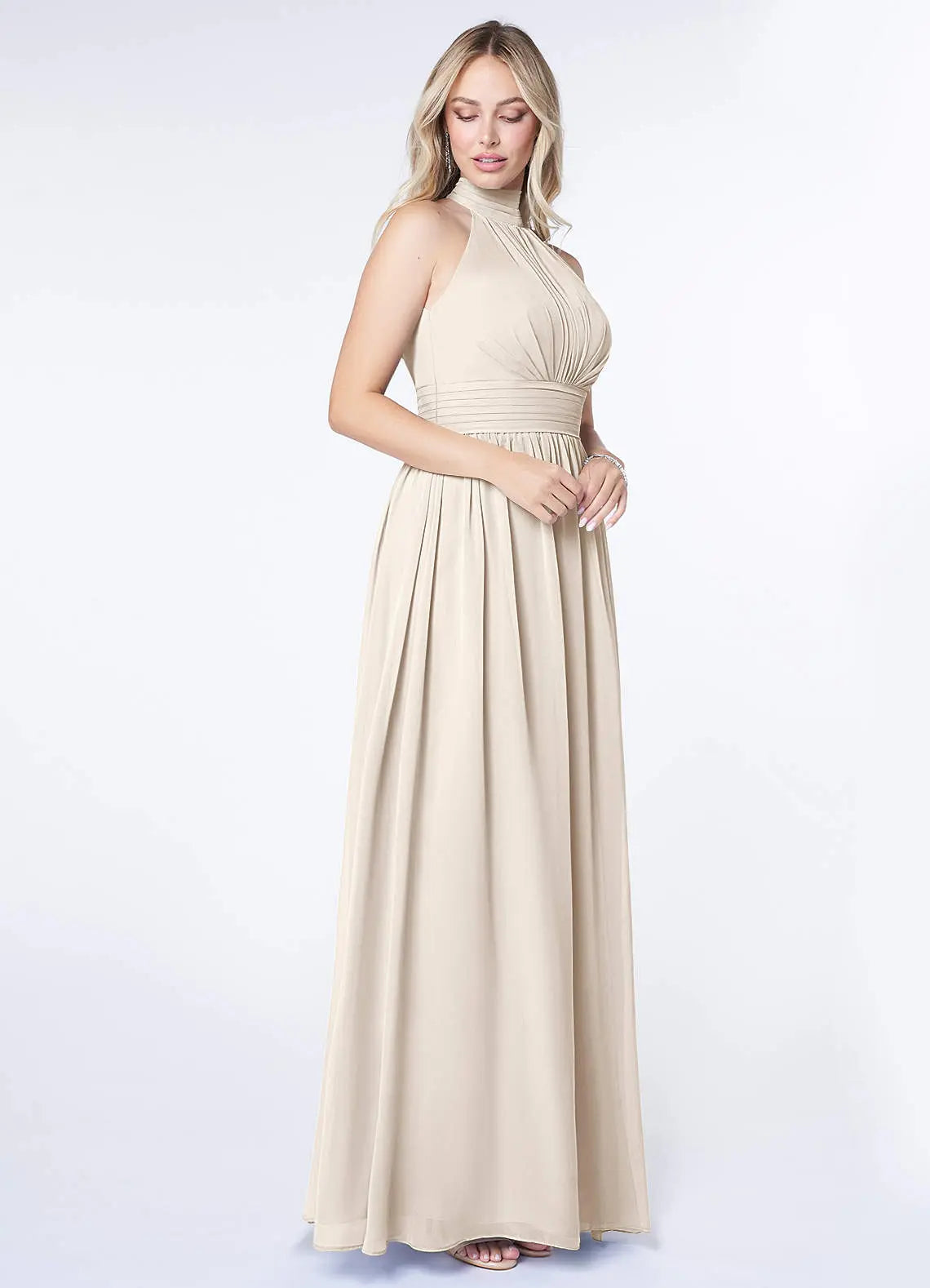 Iman A-Line Halter Chiffon Bridesmaid Dress in White Alabaster