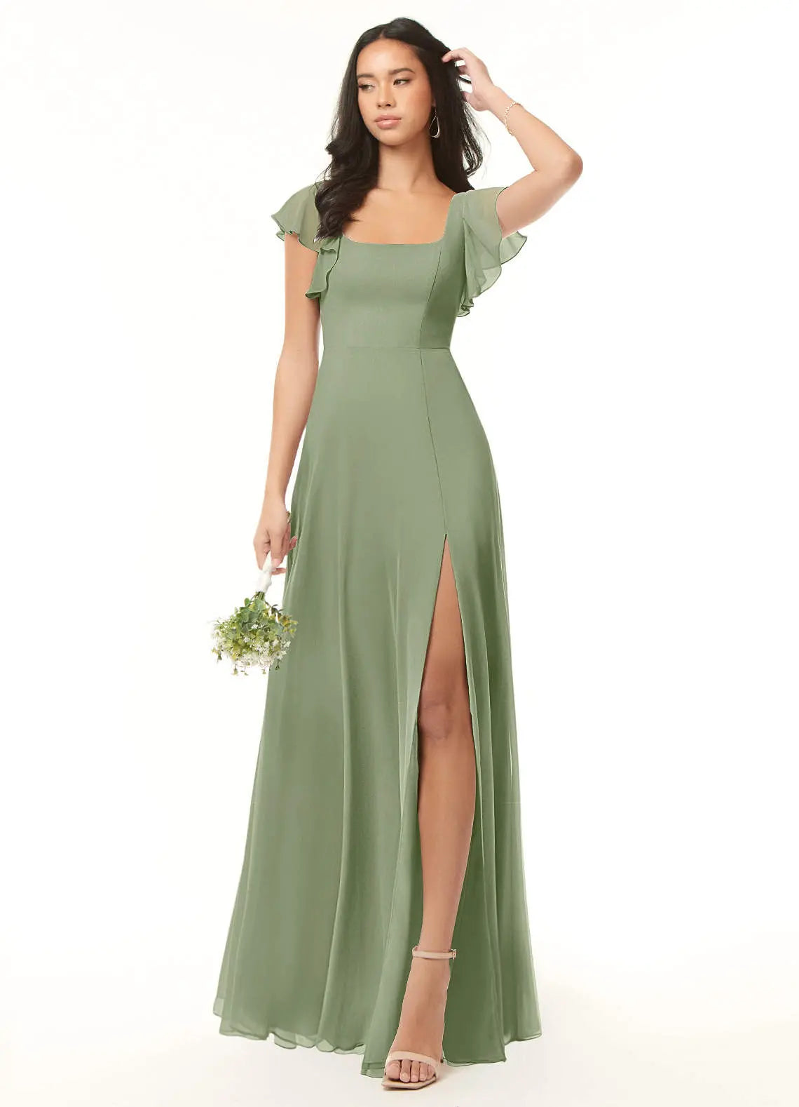 Bondi A-Line Square-Neck Chiffon Bridesmaid Dress in Pistachio