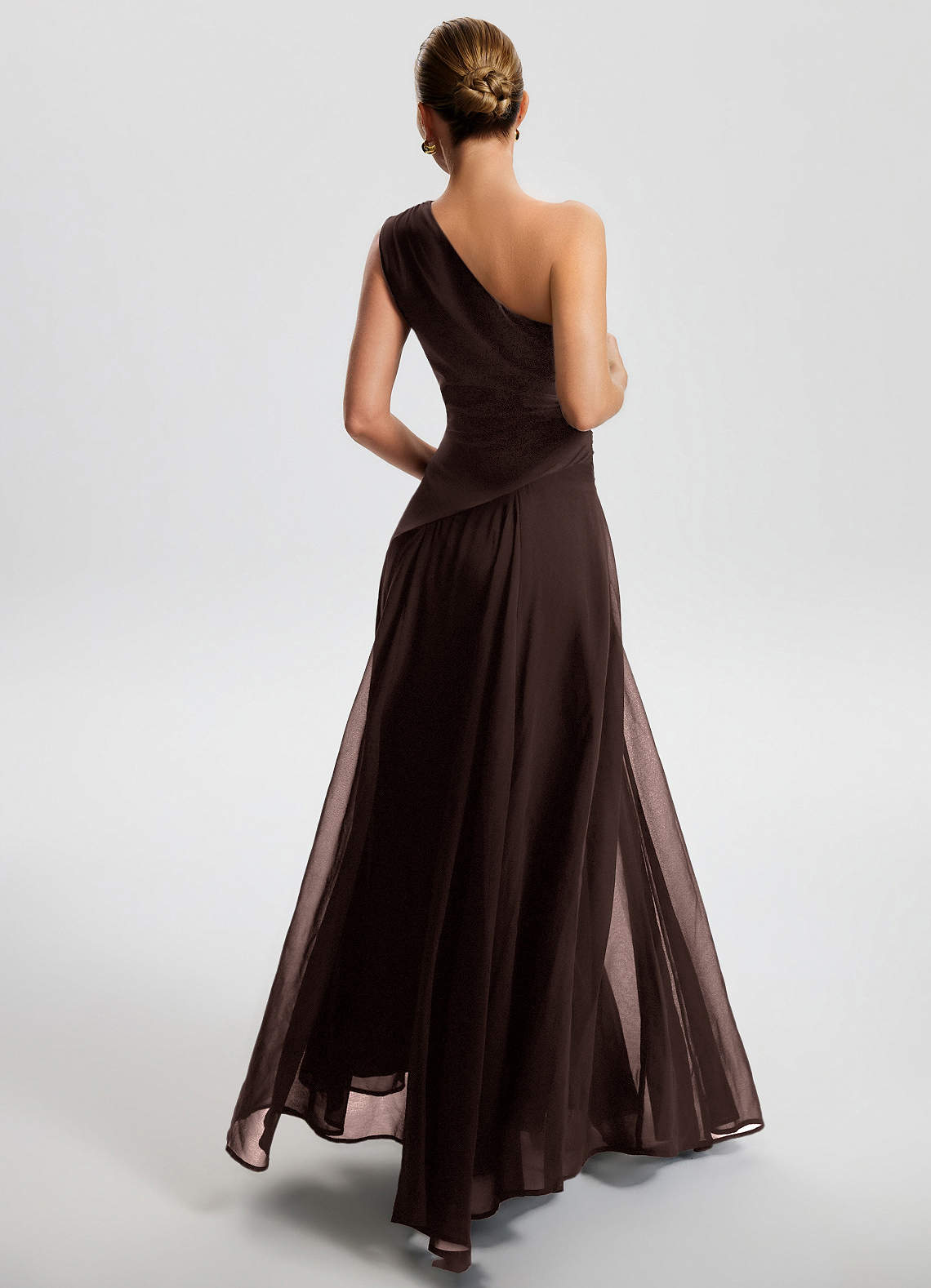 Sylvaine A-Line One-Shoulder Chiffon Wedding Guest Dress in Ganache