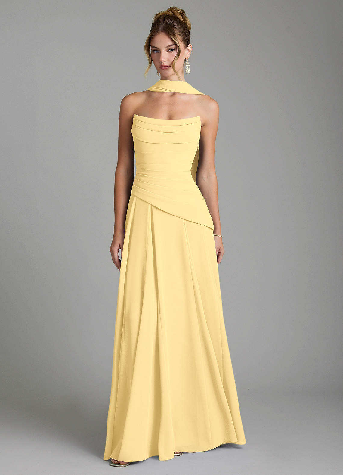 Gabriela A-Line Cowl-Neck Chiffon Bridesmaid Dress in Butter