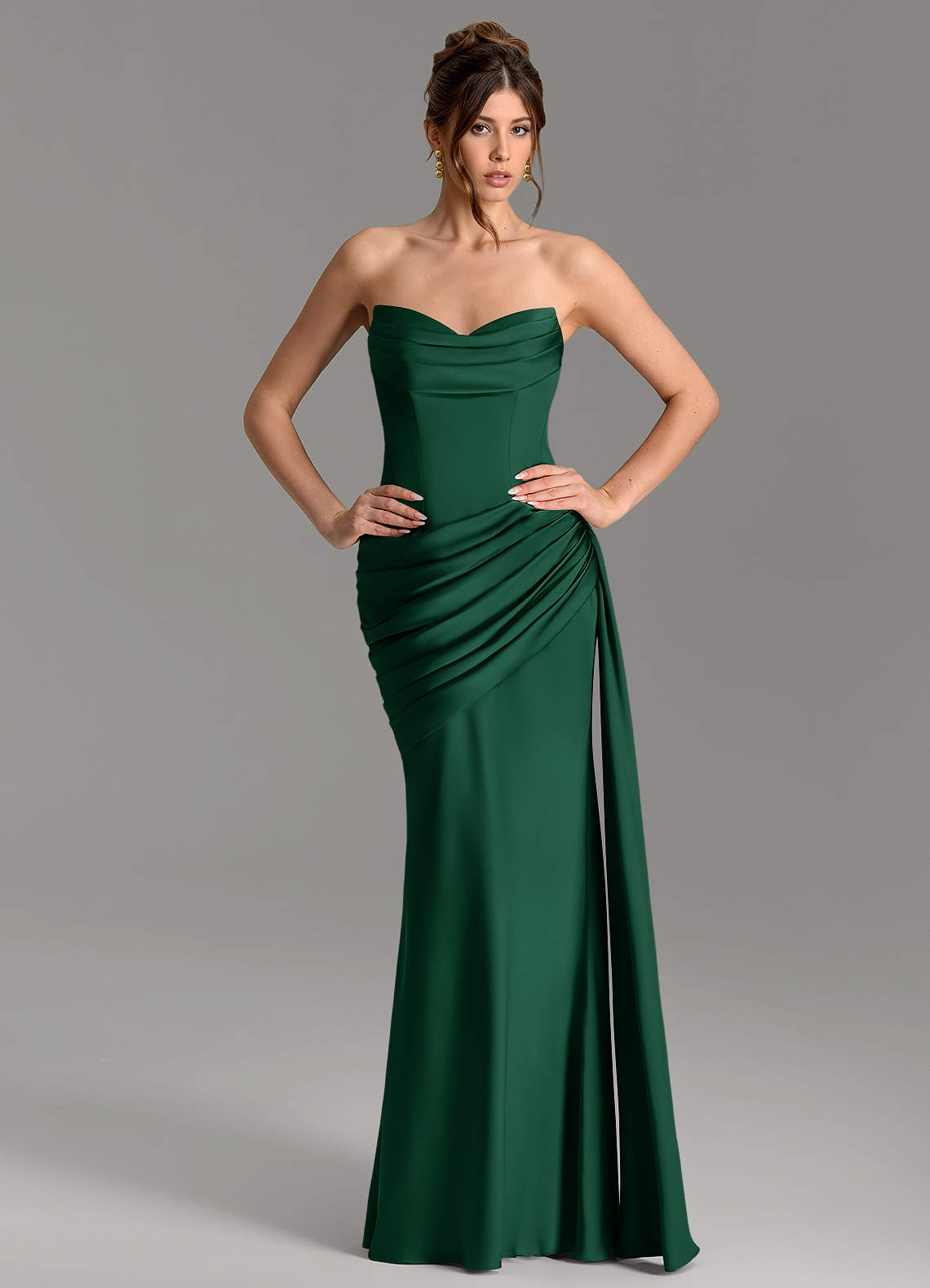 Zorah Mermaid Sweetheart Stretch Satin Bridesmaid Dress in Dark Green