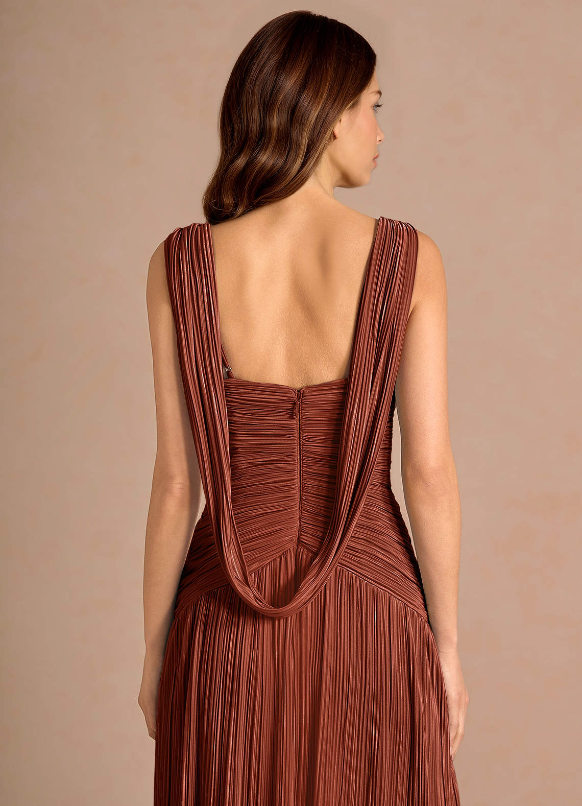 Quellia Sheath V-Neck Stretch Knit Wedding Guest Dress in Terracotta