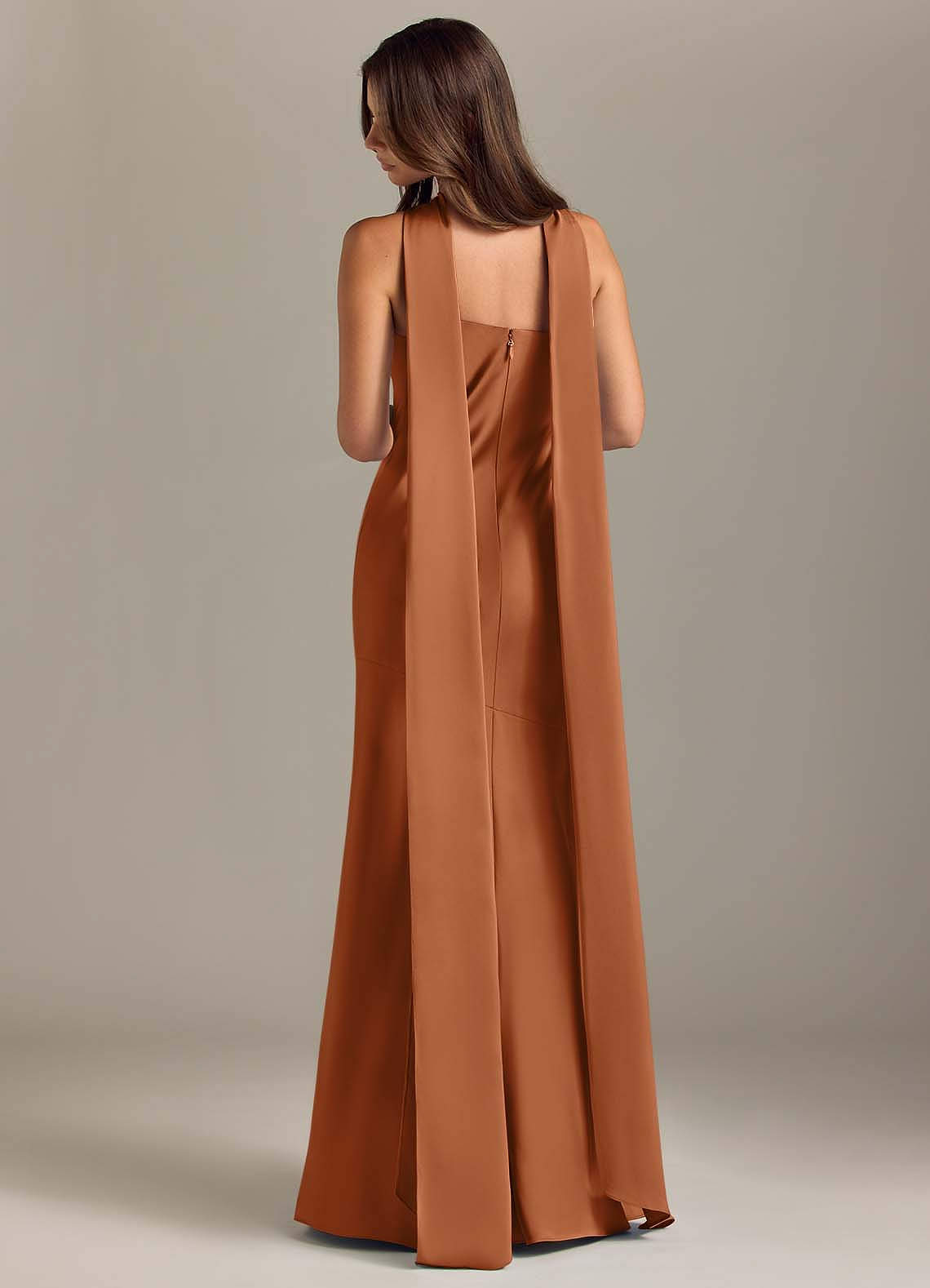 Kinsley Mermaid Halter Stretch Satin Bridesmaid Dress in Copper