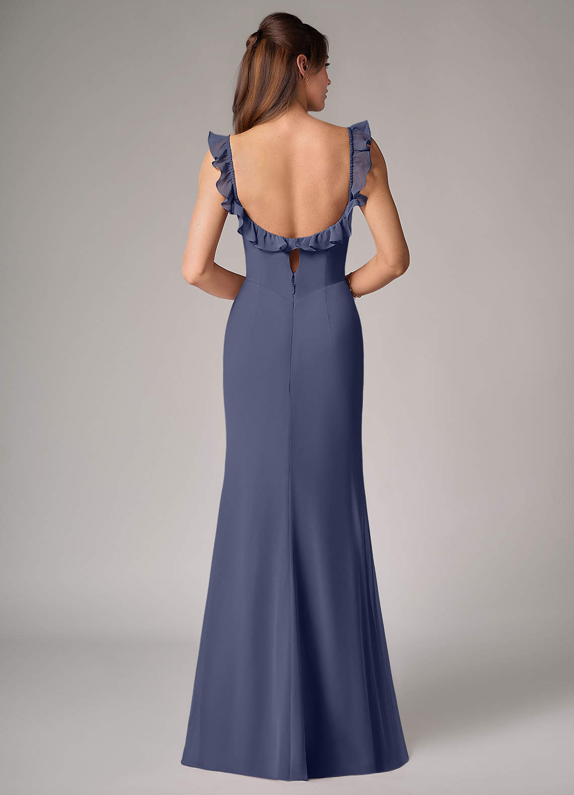 Callie Mermaid Scoop-Neck Chiffon Bridesmaid Dress in Stormy
