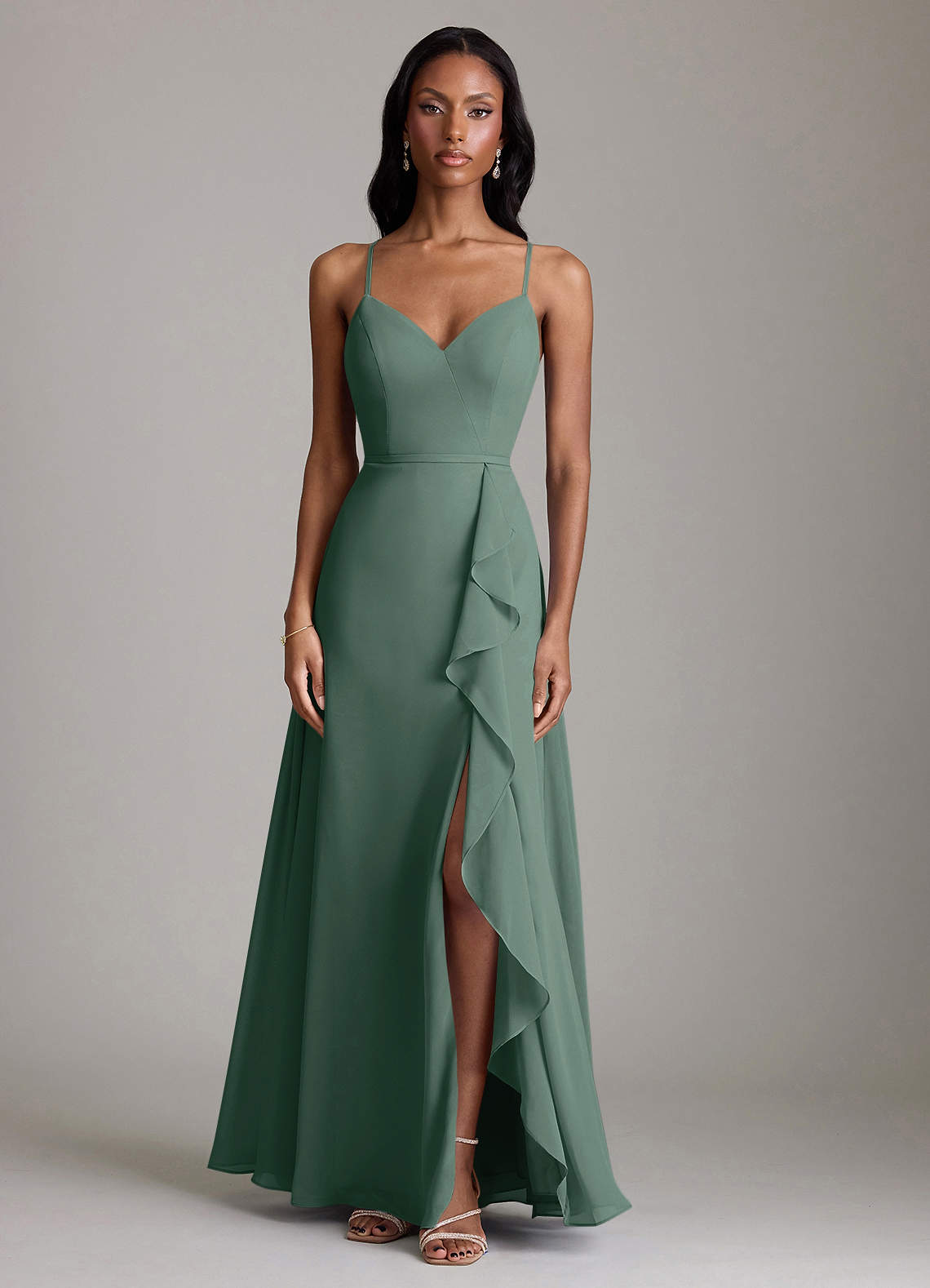 Naeem A-Line V-Neck Chiffon Bridesmaid Dress in Sea Moss