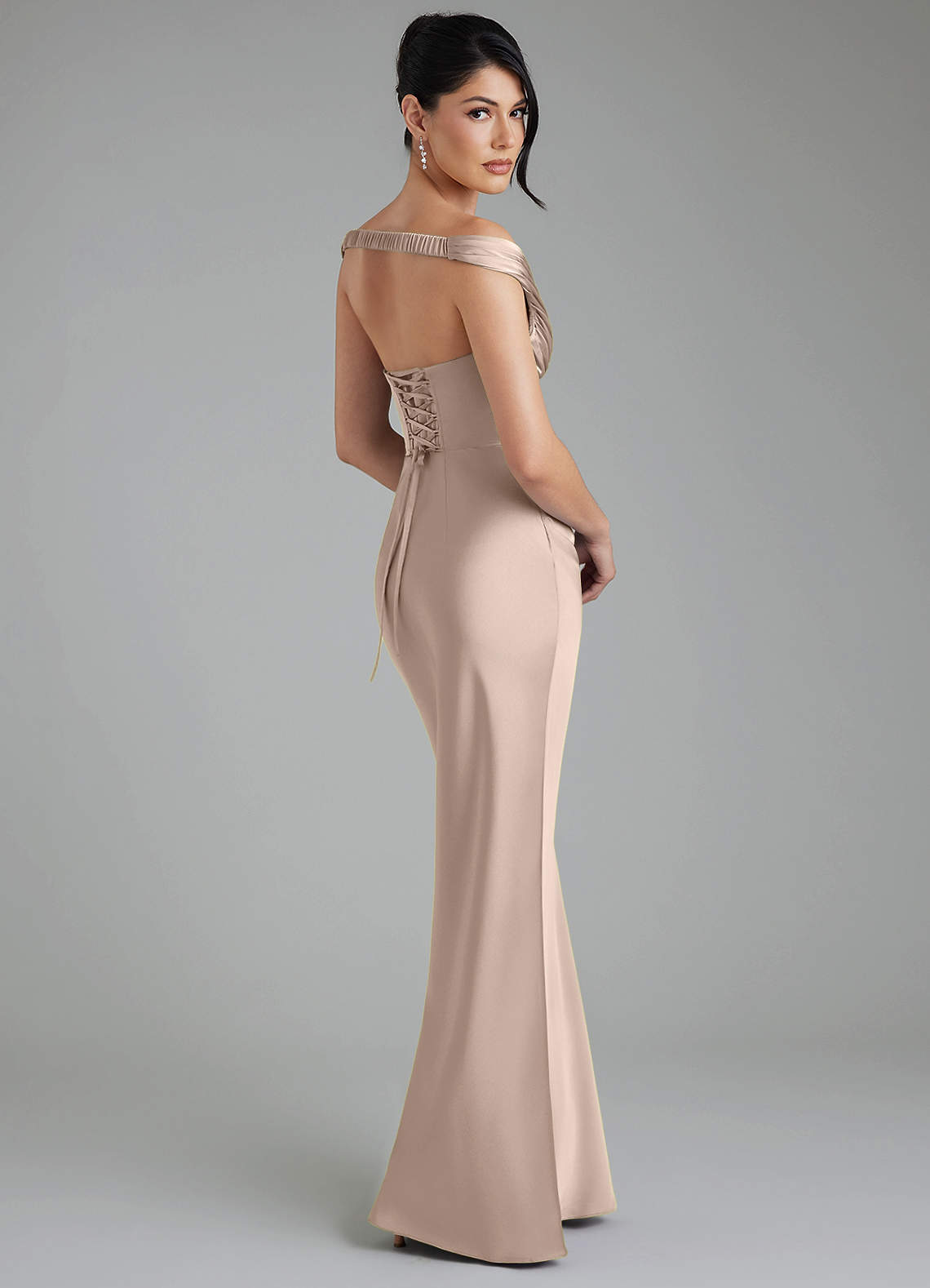 Stella Sheath V-Neck Stretch Satin Bridesmaid Dress in English Rose