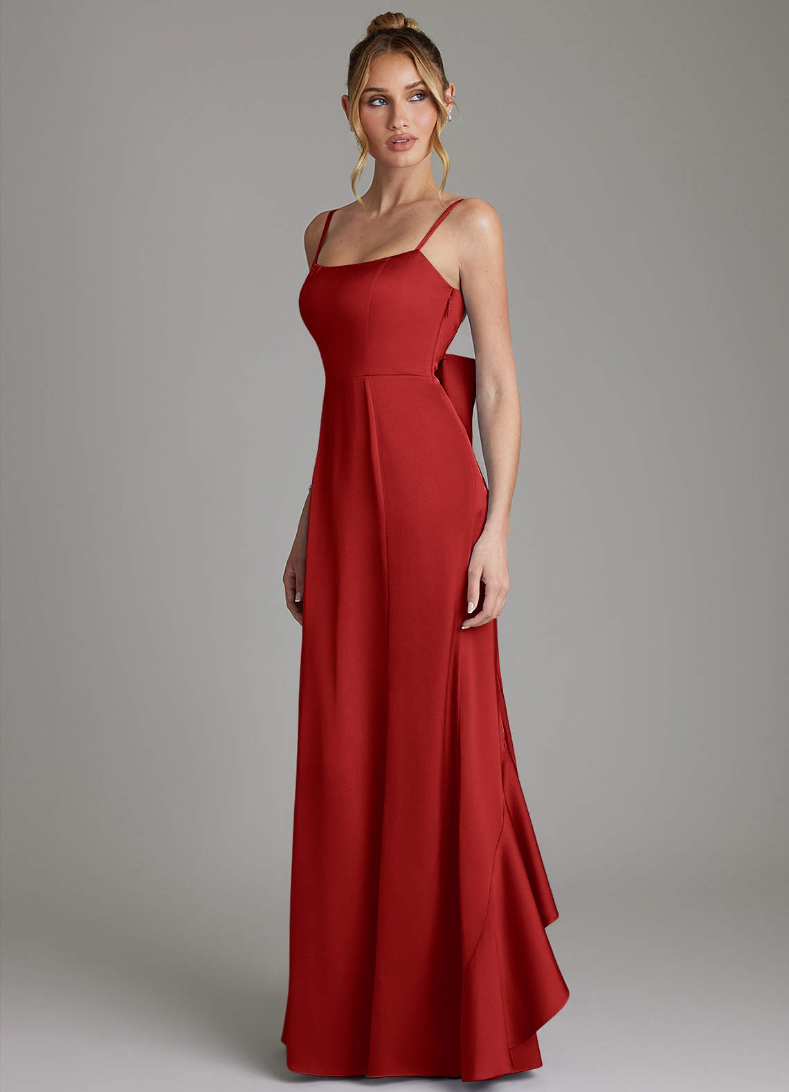 Zherra Mermaid Scoop-Neck Stretch Satin Bridesmaid Dress in Pomegranate