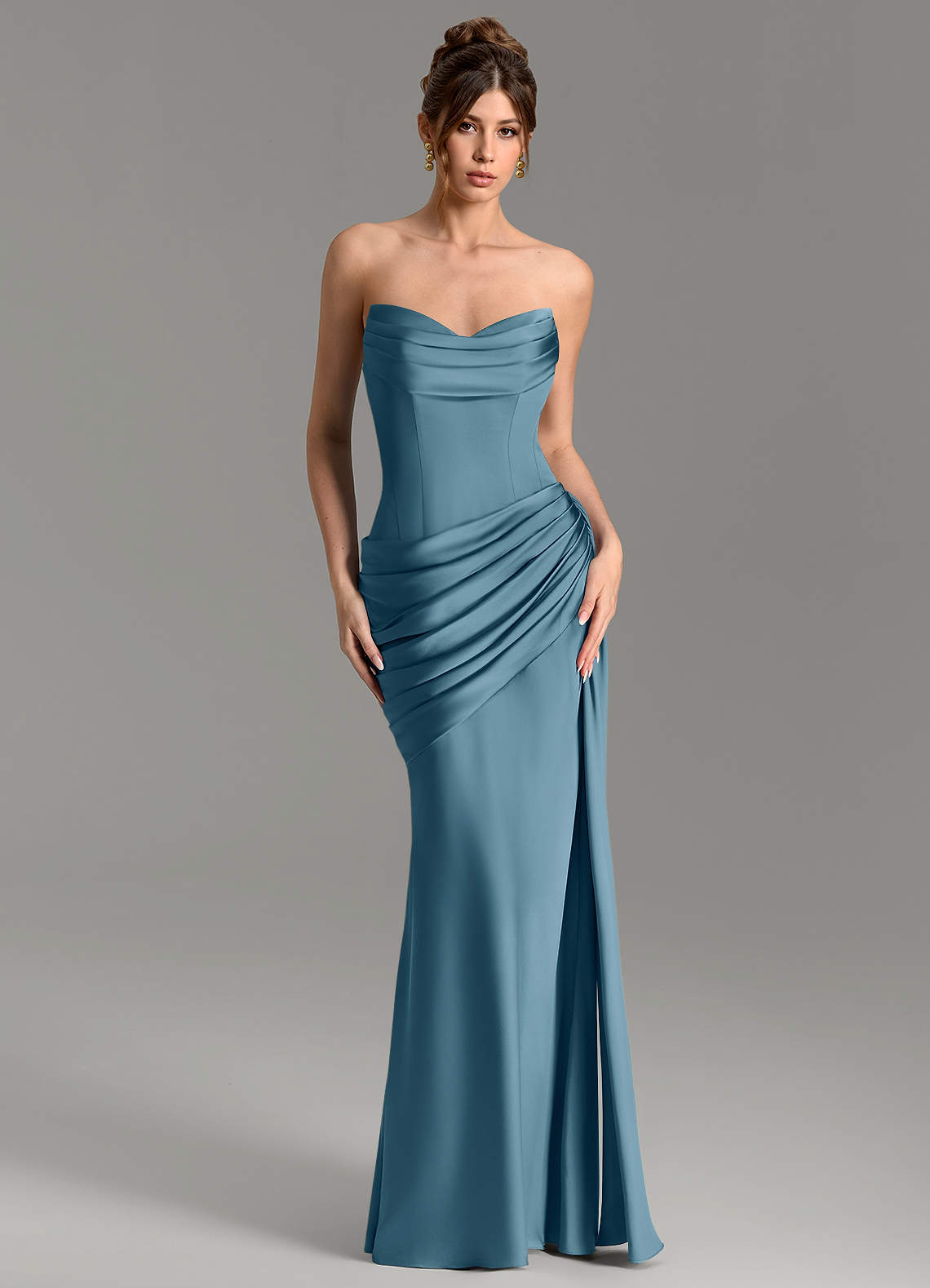 Zorah Mermaid Sweetheart Stretch Satin Bridesmaid Dress in Bermuda